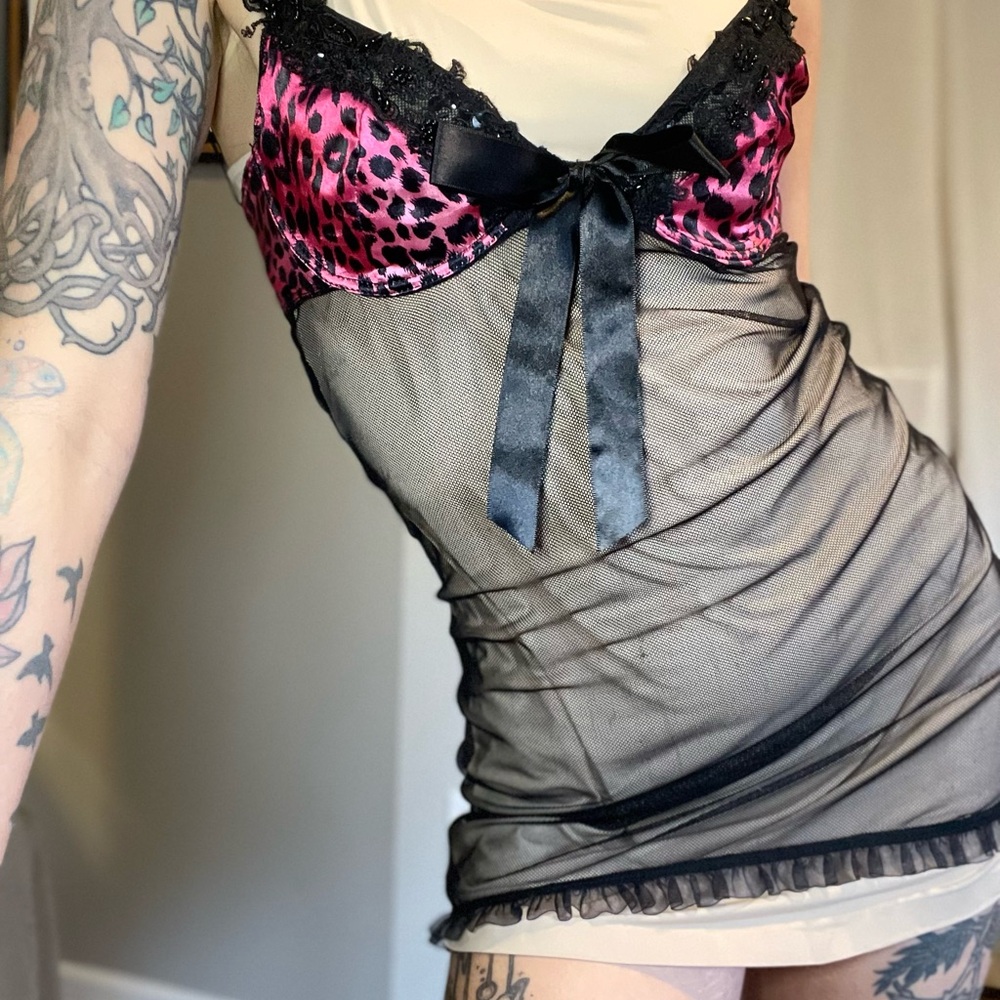 Y2K  Black and Pink Lace Chemise